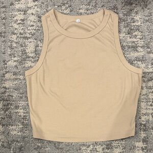 Beige Sleeveless Ribbed Tank Top